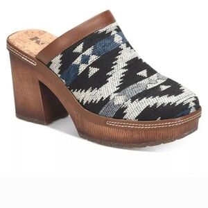 Korks by Kork-Ease  Lori Platform Clog Block Heel Blue Woven Azure Pattern 9